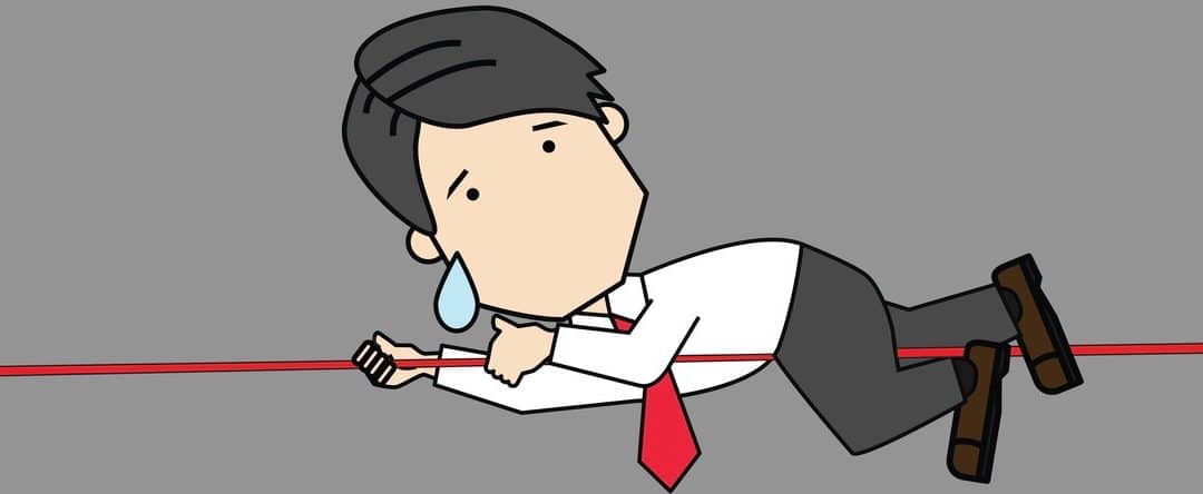 Businessmen are climbing the ropes in jeopardy to succeed. Funny vector concept