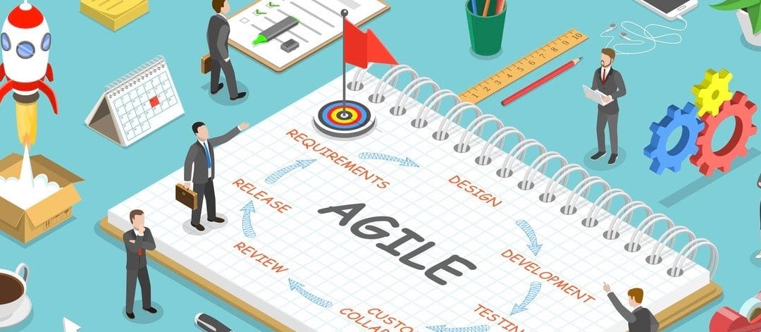 Flat isometric vector concept of agile methodology, software product development.