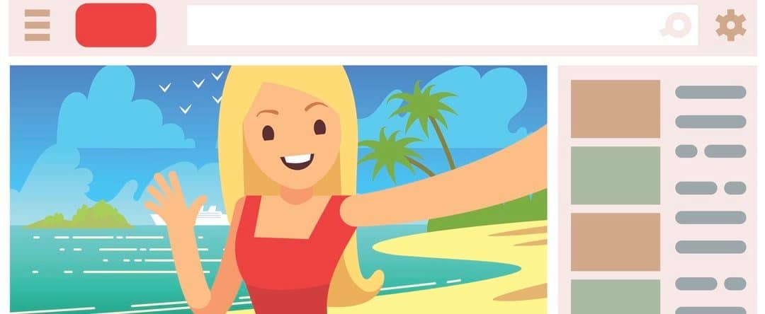 Popular cute teen girl leading online stream channel on internet video hosting. Youtuber on summer vacation vector illustration concept