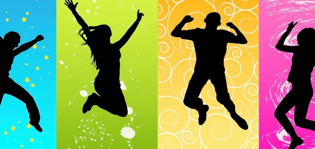 Happy people jumping silhouette