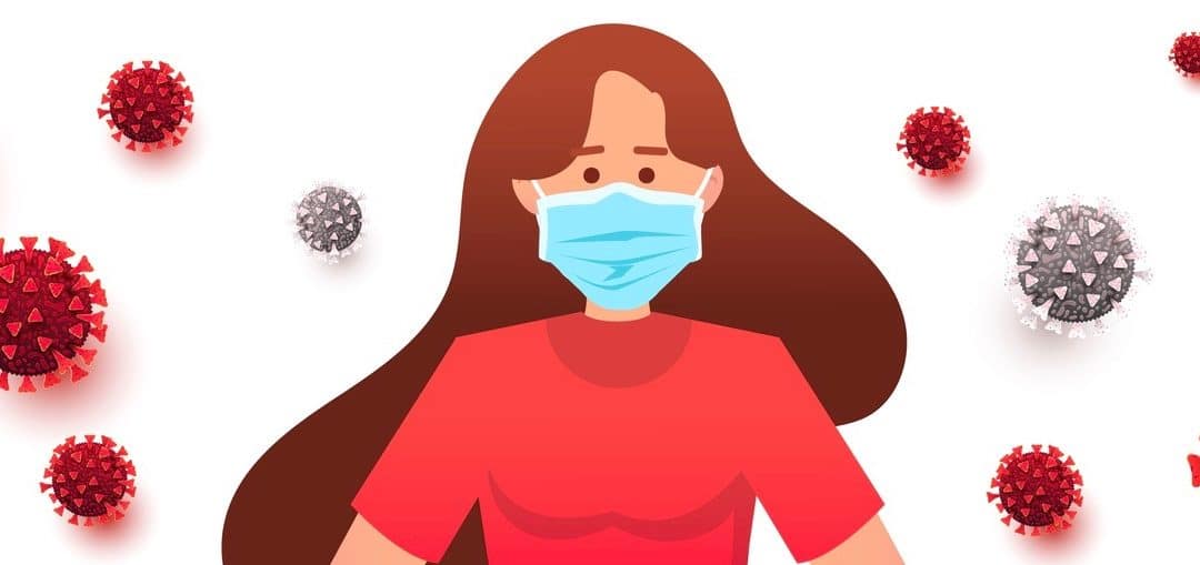 Woman in medical mask to prevent disease, flu, air pollution, contaminated air, world pollution.