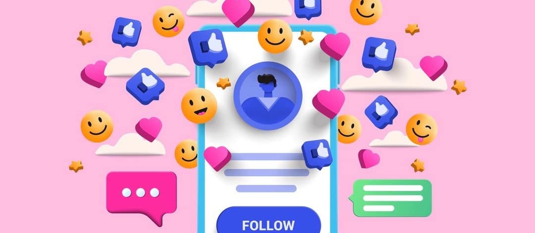 emoji, hearts, chat and chart with smartphone background