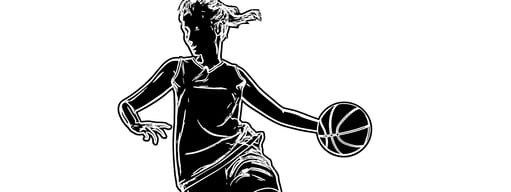 Abstract basketball player woman in action isolated white background.